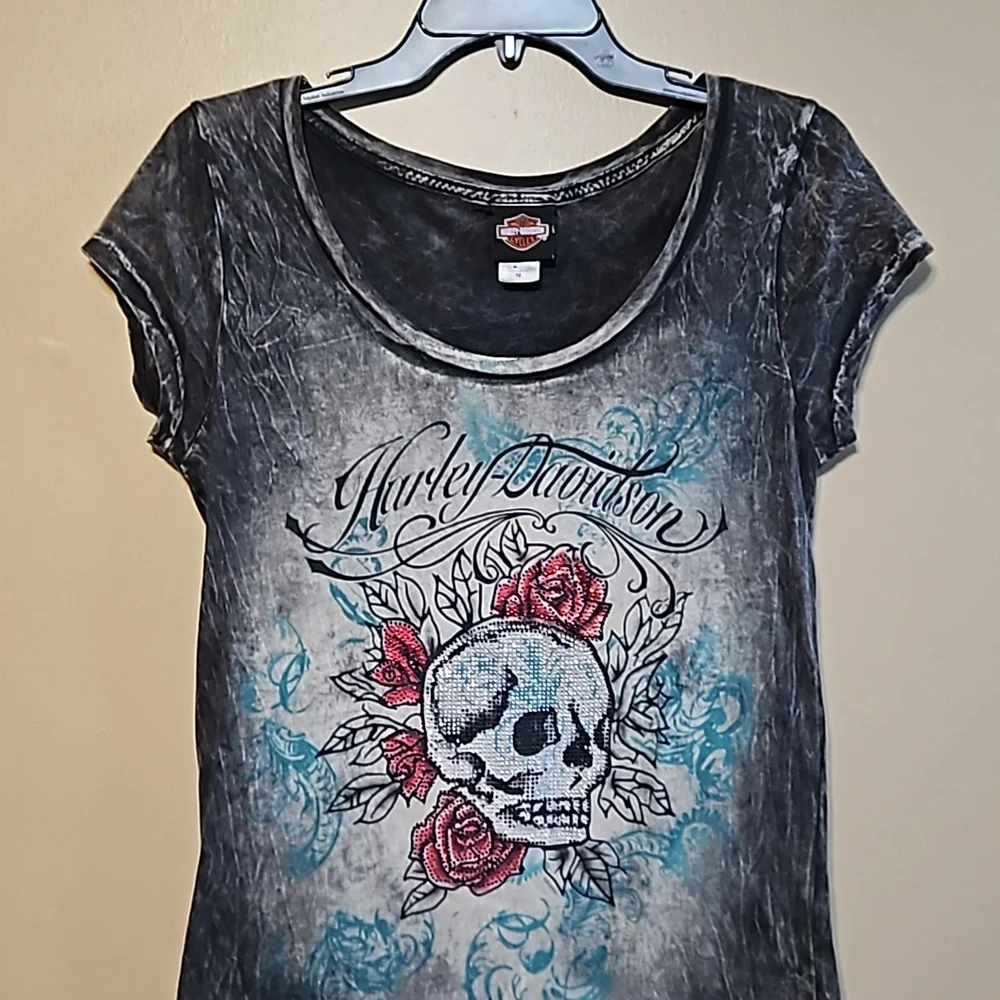 Harley-Davidson Rhinestone Skull T-Shirt - Picture 4 of 8